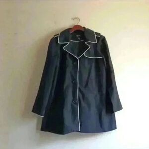 Style& Co. Chic Black Trench Coat with White Piping